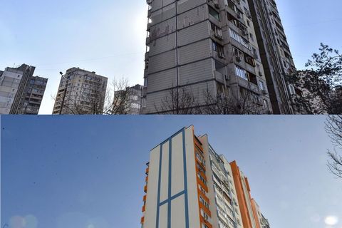 Neboder u Kijevu 17.3.2022. i 11.2.2023. (FOTO: HINA/EPA/Oleg Petrašik)